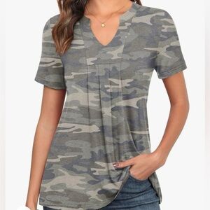 New Shirt SYOSS Women’s Short Sleeve Tunic Top Notch V Neck Camuflaje Green “L”.